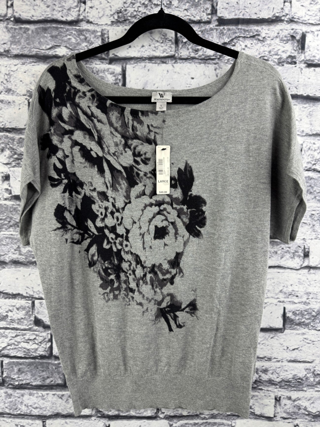 Worthington Gray Floral Sweater