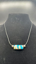 Blue and Ivory Barrel Necklace