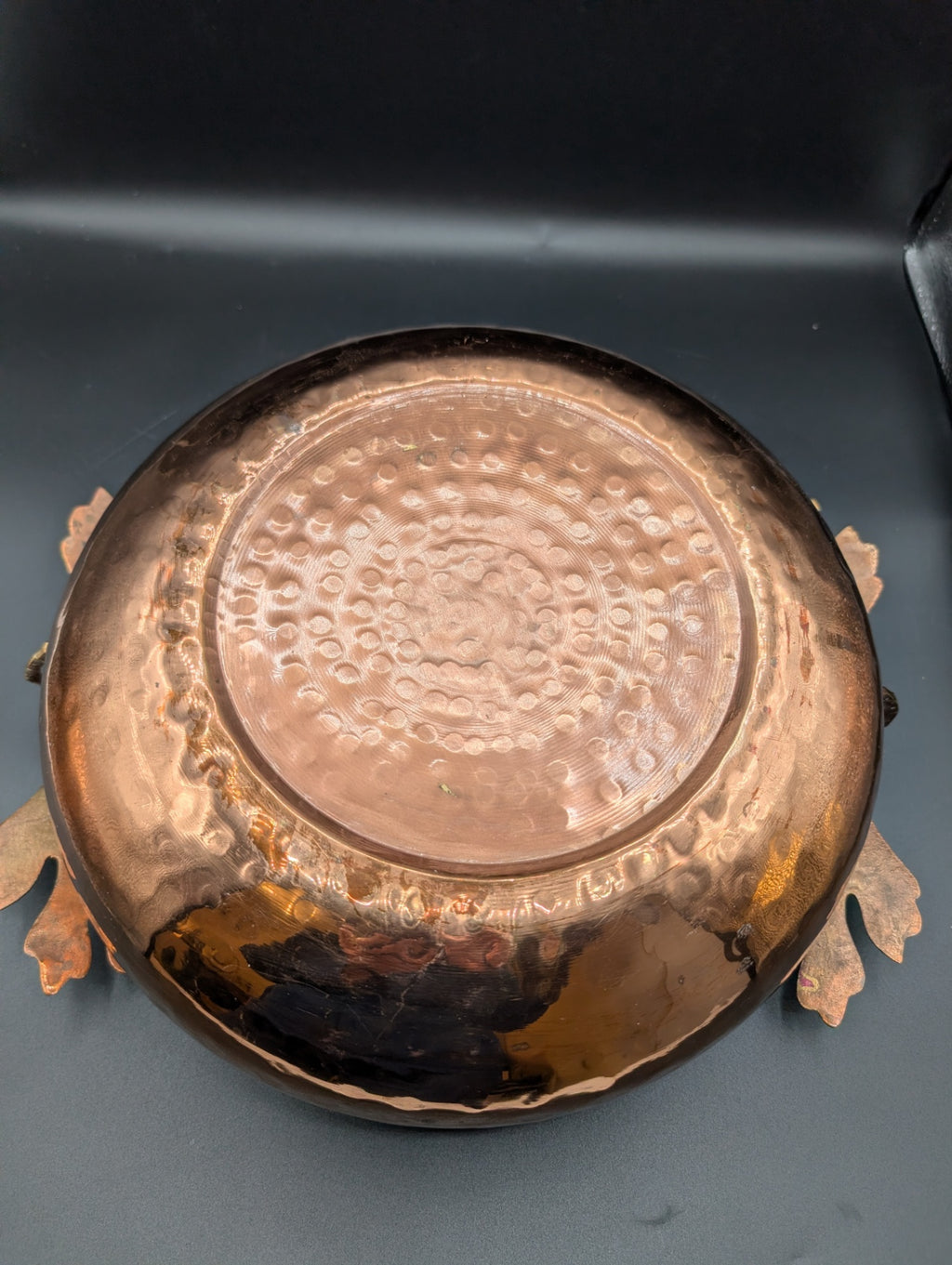 Hammered Copper Bowl w Brass Handles