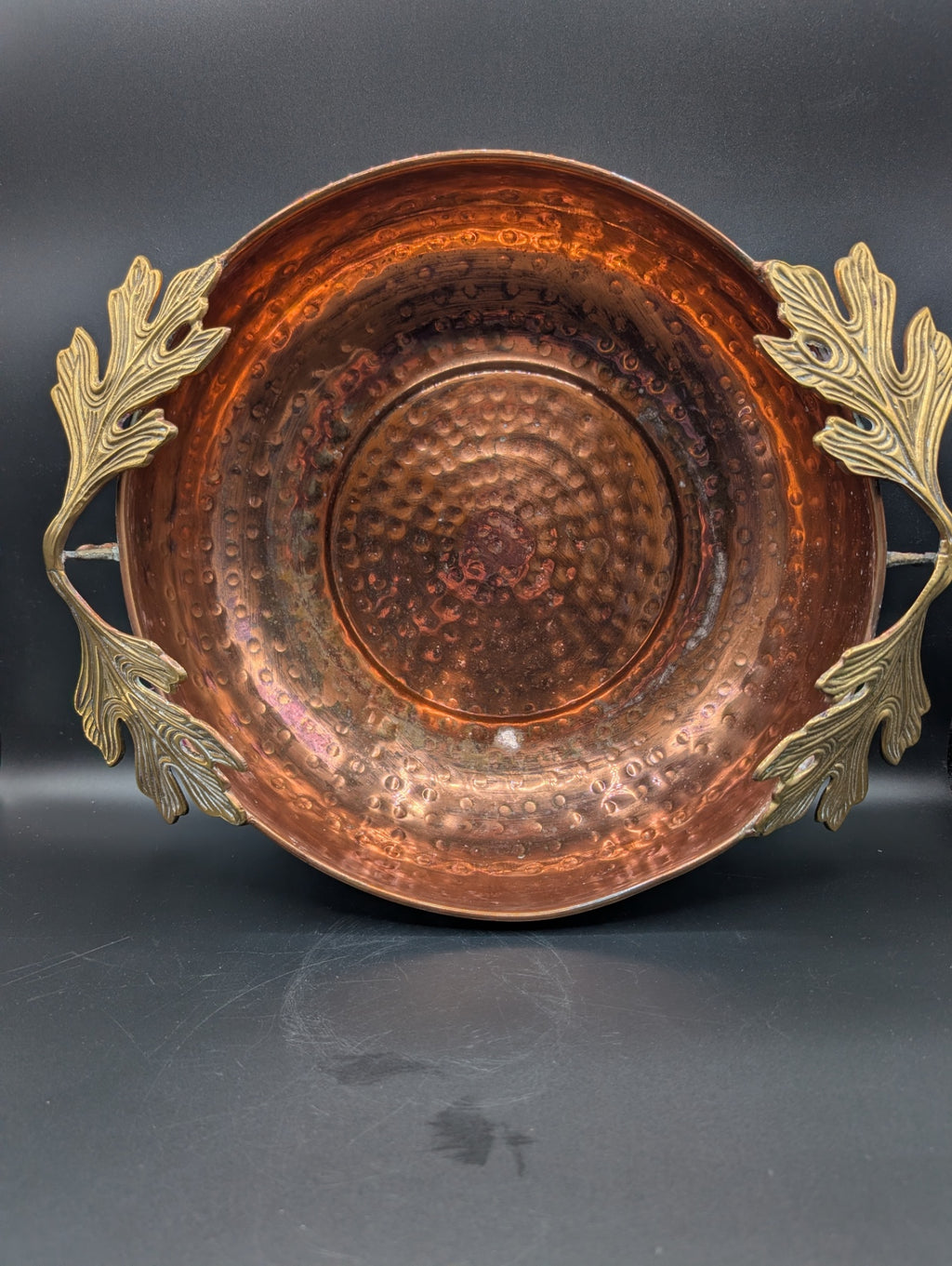 Hammered Copper Bowl w Brass Handles