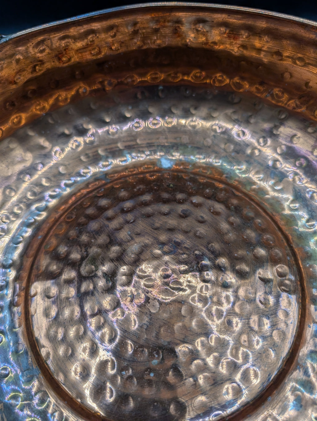 Hammered Copper Bowl w Brass Handles