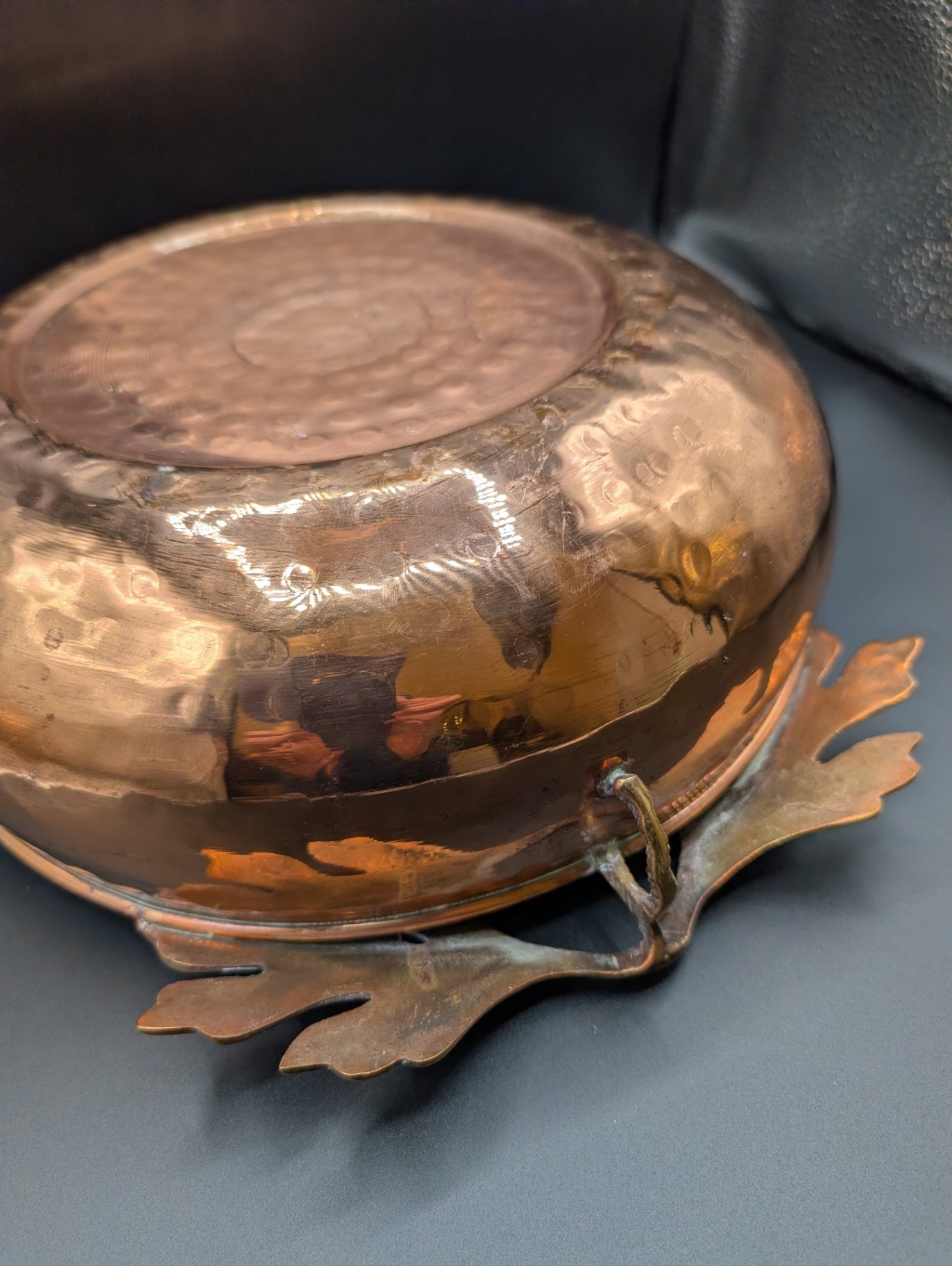 Hammered Copper Bowl w Brass Handles