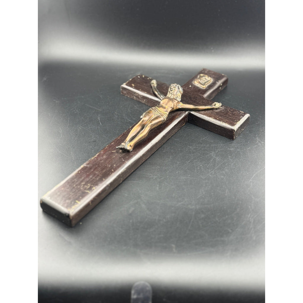 Vintage Wooden Crucifix with Metal Jesus