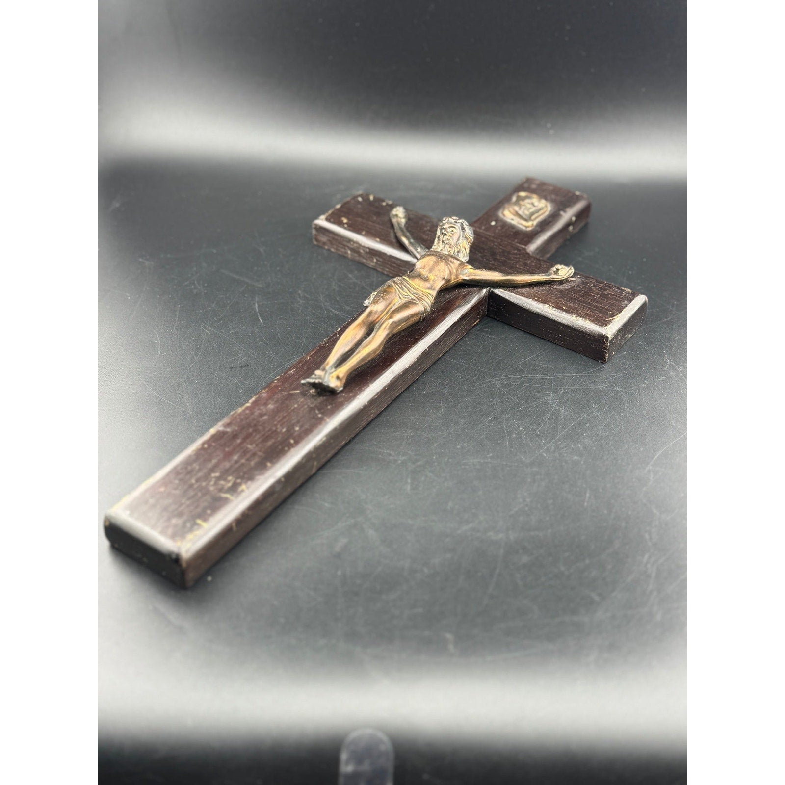 Vintage Wooden Crucifix with Metal Jesus