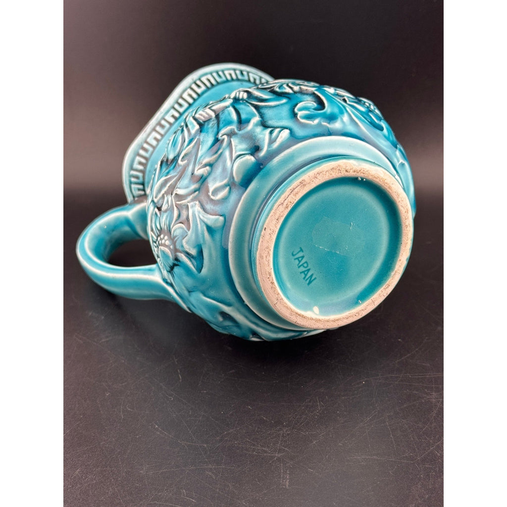 Vintage Japanese Majolica Teal Blue Pitcher