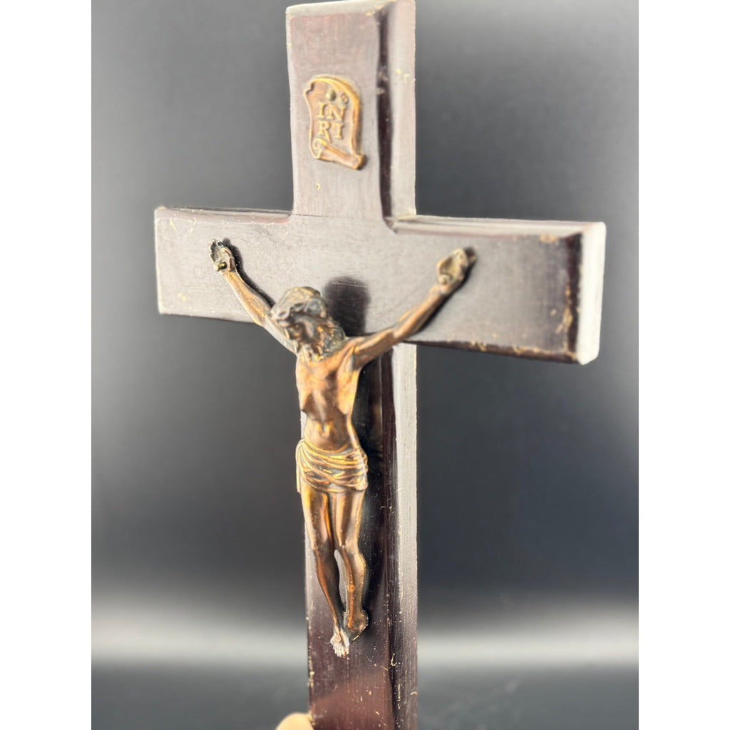 Vintage Wooden Crucifix with Metal Jesus