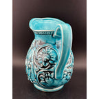 Vintage Japanese Majolica Teal Blue Pitcher