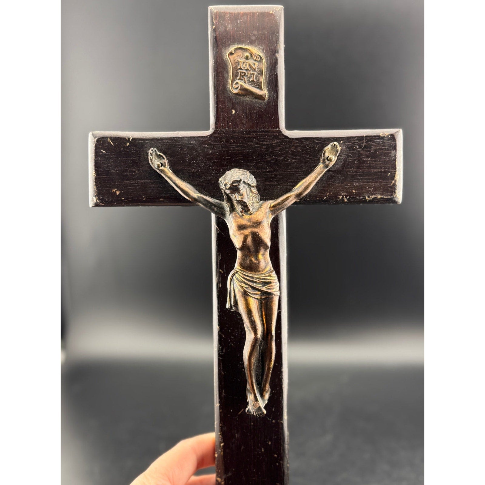 Vintage Wooden Crucifix with Metal Jesus