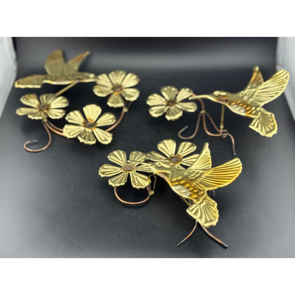 3-Piece Brass Hummingbird Wall Hangers