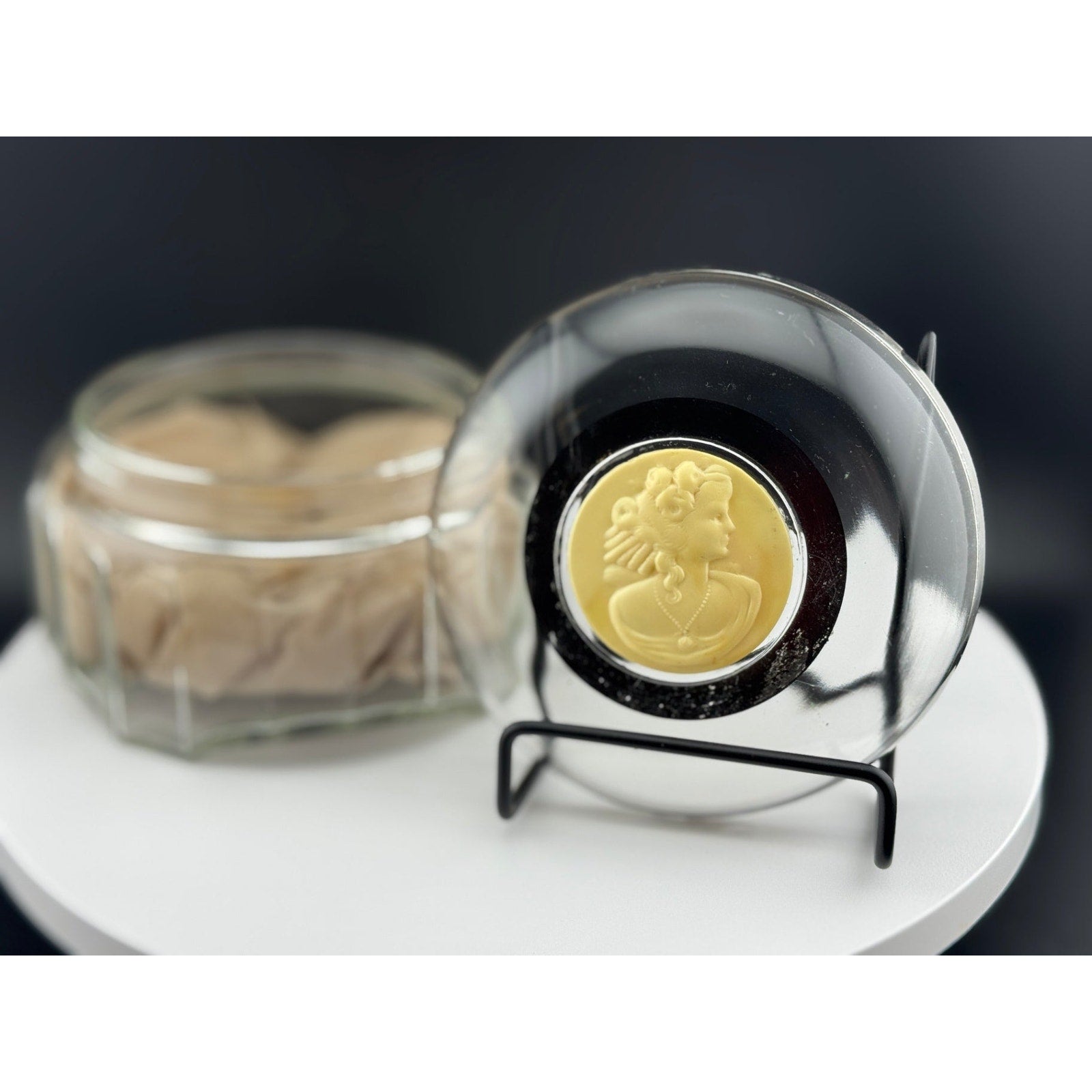Vintage Celluloid Cameo Dresser Jar