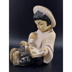 Vintage Salt Stone Little Asian Girl Reading