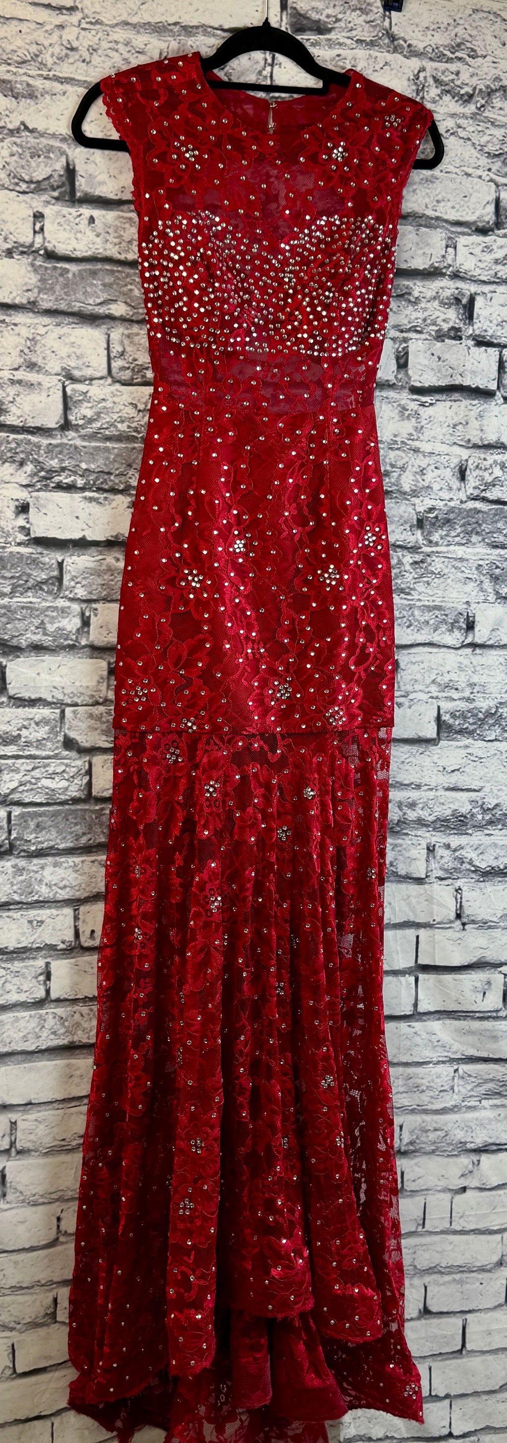 Red Lace Open Back Dress - Image 2