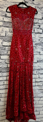 Red Lace Open Back Dress - Image 2