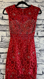 Red Lace Open Back Dress - Image 3