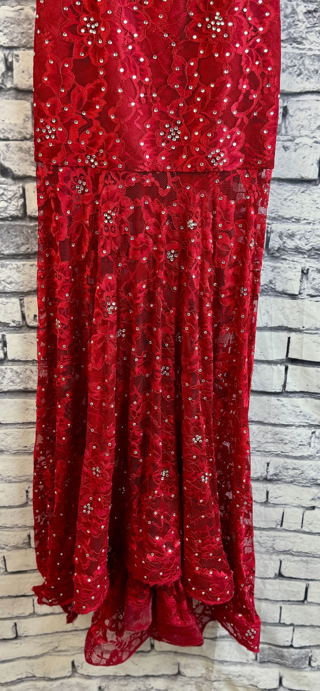 Red Lace Open Back Dress - Image 4