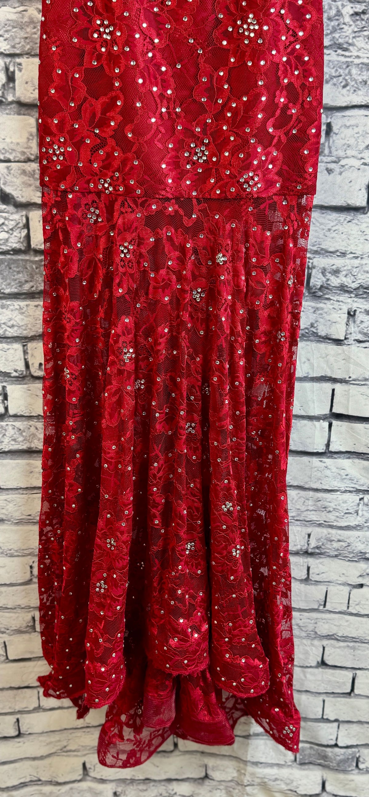 Red Lace Open Back Dress - Image 4