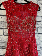 Red Lace Open Back Dress - Image 5