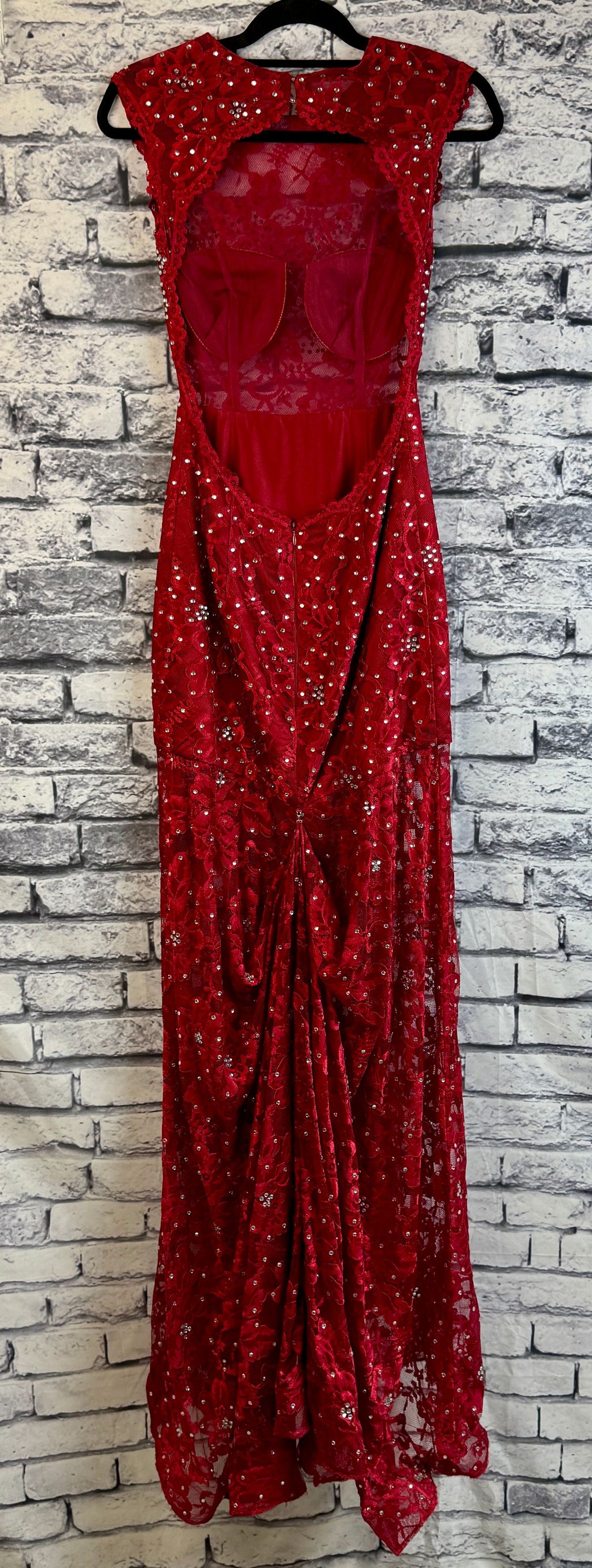 Red Lace Open Back Dress - Image 6