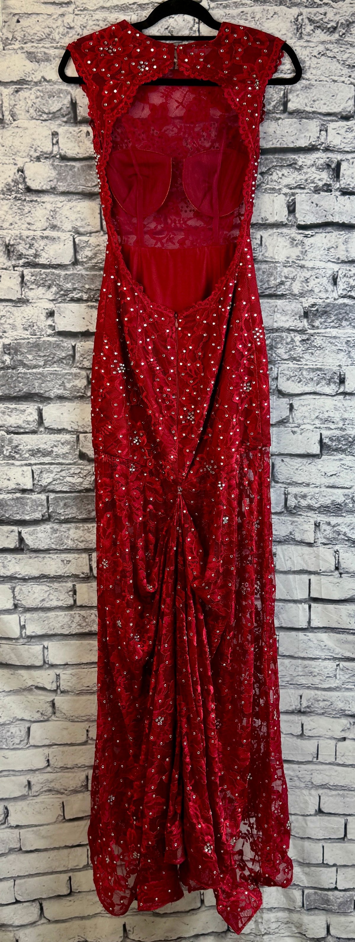 Red Lace Open Back Dress - Image 6