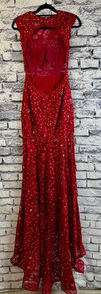 Red Lace Open Back Dress - Image 7