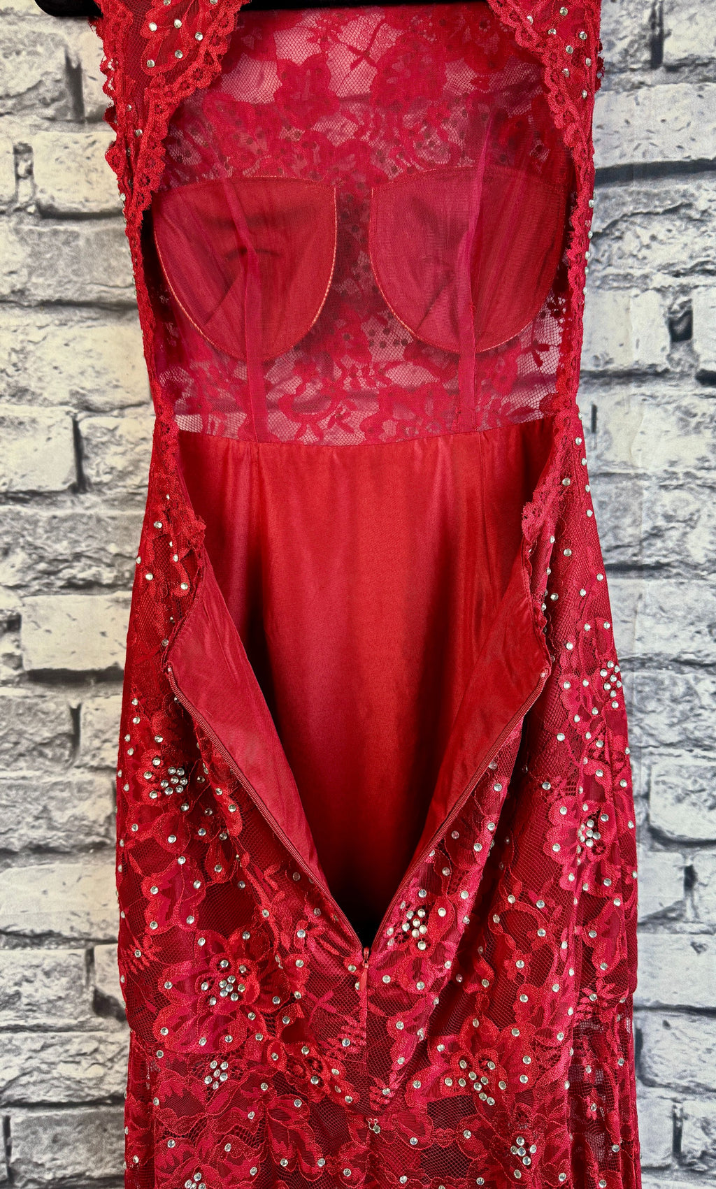 Red Lace Open Back Dress - Image 8